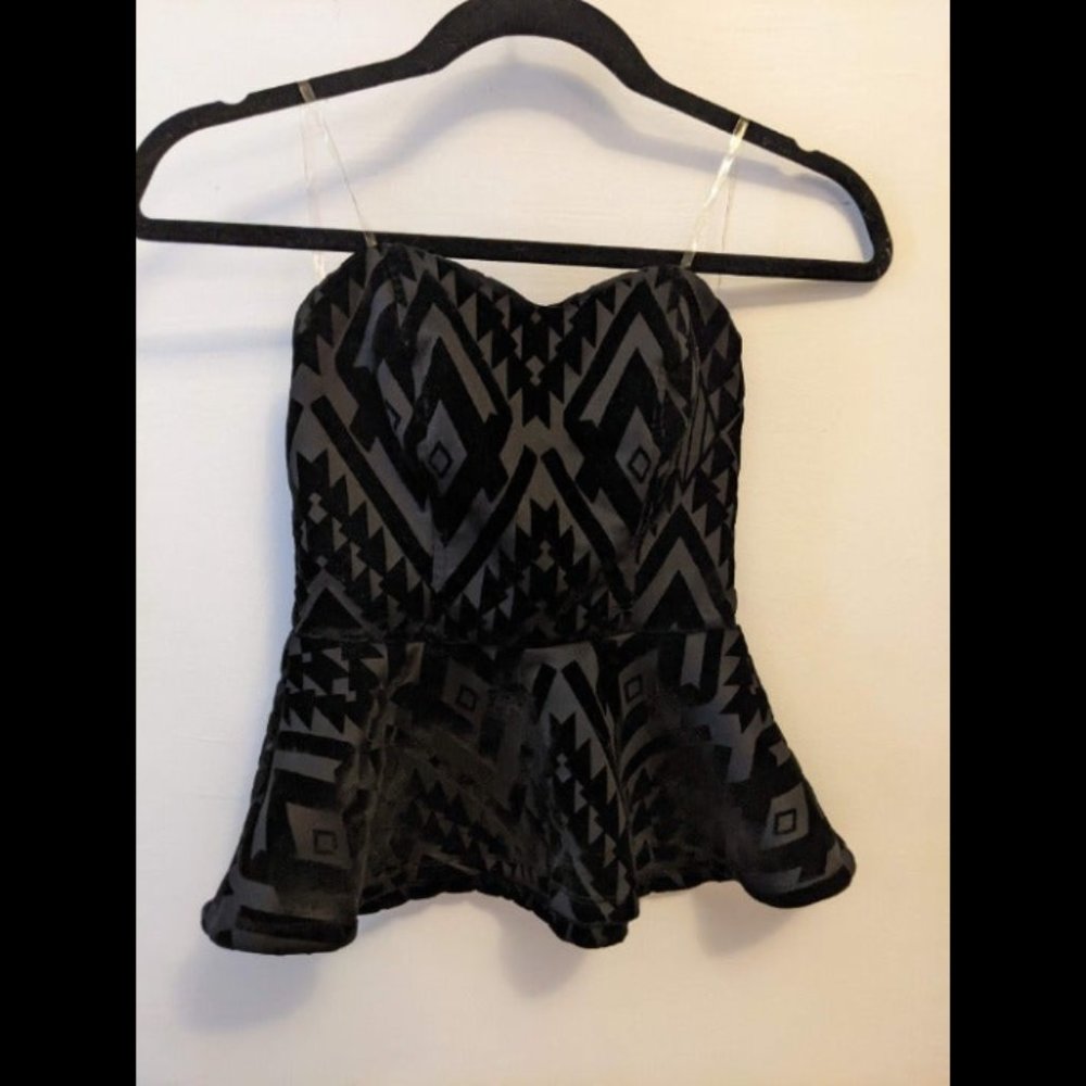 Black Velvet Strapless Peplum Top